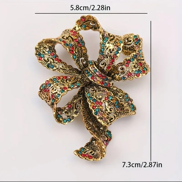 🆕️🎀RHINESTONE ENCRUSTED BOW BROOCH / PIN 🎀 - Picture 5 of 9
